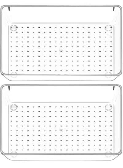 Set of 2Acrylic Space Saving Storage Box Drawer Organizer for Office Supplies Cabinet 22x15cm - Clear