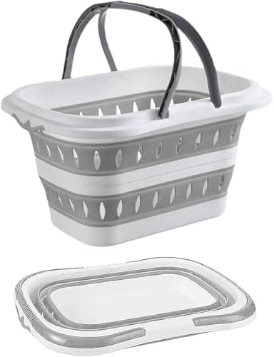 Generic Collapsible Laundry Basket, Silicone and Plastic, Jumbo Size 30x48 cm, with Movable Handle, Flexible and Unbreakable, .hg