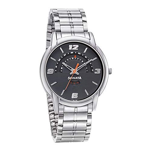 Sonata Watch for Men, Automatic Movement, Analog Display, Silver Metal Strap-NR77031SM06