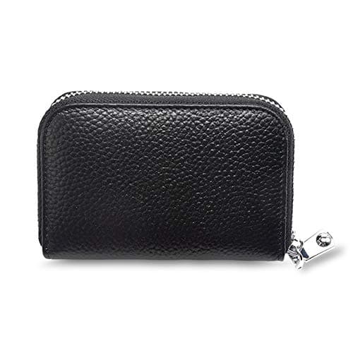 HLILOP Card Cases Genuine Leather Zipper Credit Holder Security Travel Wallet, Black,