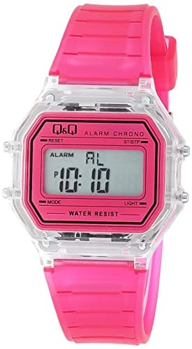 Q&Q Watch for Women, Quartz Movement, Digital Display, Pink Resin Strap-M173J039Y