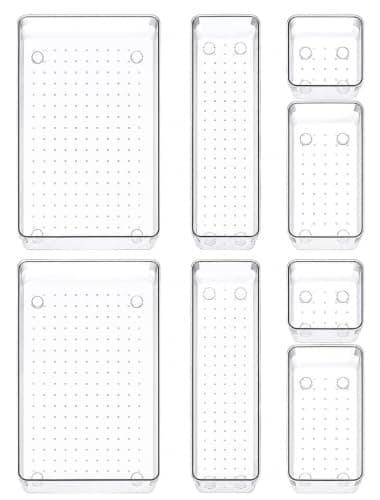 Clear Acrylic Drawer Organizers Set of 8 – 2 of Each Size – Organizer for Kitchen, Bathroom, Office, Cosmetics, Accessories, School Supplies