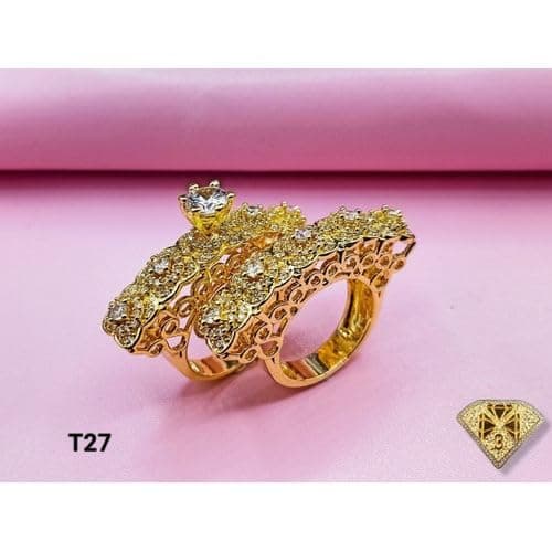 3 Diamonds 292474661779113 Wedding Twins for Women - Gold Plated Fashion Rings