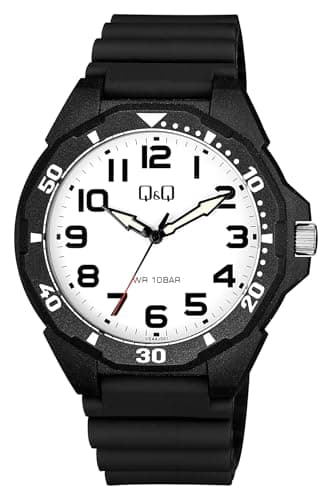 Q&Q Watch for Men, Quartz Movement, Analog Display, Black Plastic Strap-VS44J001Y