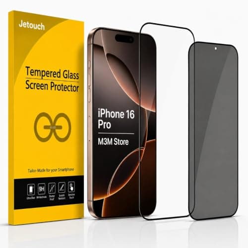 Premium Tempered Glass Screen Protector for iPhone 16 PRO, 9H, 1 Privacy + 1 HD Clear Glass, Full Coverage, Scratch Resistant, Case Friendly, High Touch Sensitivity, Easy Installation, 2-Pack