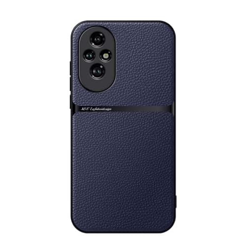Case For(Compatible With Honor 200) Litchi Leather Magnetic Full Coverage Shockproof Pho Premium Leather TPU Silicone Hybrid Texture Is Non-Slip And Shockproof Phone Case Cover (Blue) Cellular phone case