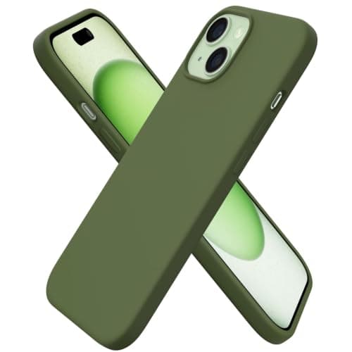 ORNARTO Compatible with iPhone 15 Case 6.1, Slim Liquid Silicone 3 Layers Full Covered Soft Gel Rubber Phone Case for Women Protective Cover 6.1 Inch, Cedar Green Cellular phone case