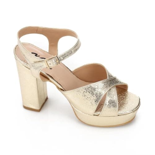 Women's Block Heel Metallic Sandals - Croc Pattern - Black | Soft Inner Cushioning, Formal & Party Wear, Metallic Finish, Timeless Classic Style, Lightweight & Durable