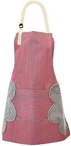 مريلة مطبخ مقلمة بتصميم مضاد للسوائل - مزودة بجيب أمامي وفوطة جانبية على شكل وردة Apron