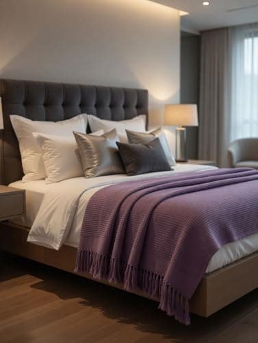 Generic Fringed Bedspread, Purple, Waffle Weave with Tassel Trim, 225 x 240 cm, .ms