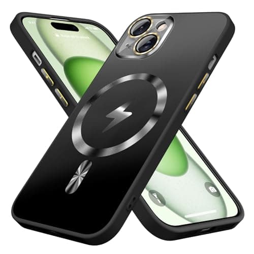 ZHK Magnetic Designed for iPhone 15 Case, [Full Camera Lens Protector] [Mil-Grade Drop Tested] Scratch Resistant Matte Shockproof Cover for iPhone 15 6.1'', Black Cellular phone case