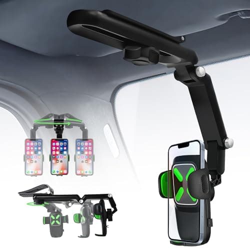Rednow 1080°Rotatable and Retractable Car Phone Holder,Sun Visor Phone Holder for Car,Multifunctional Rear View Mirror Phone Holder,Foldable 360 Rotating Cell Phone Mount for All Mobile Phones (Green) Portable electronic device mount