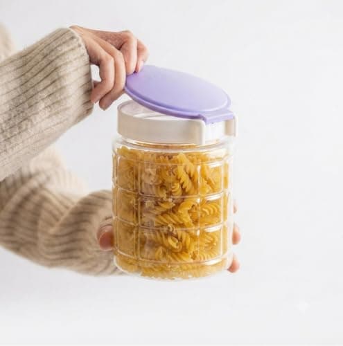Clear Plastic Storage Container with Multi-Colour Lid, 2000 ml | Airtight Lid, Pantry Organisation, Transparent Body, Food Safe, Countertop Friendly Storage box