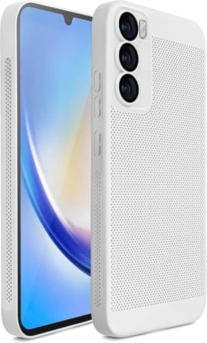 Cover Case For (Compatible with Oppo Reno 12) Heat Dissipation Case with Built-in Camera Lens Protector Slim Fit Breathable Cooling Anti-Fingerprint Hard PC Back Shockproof Cover (White)