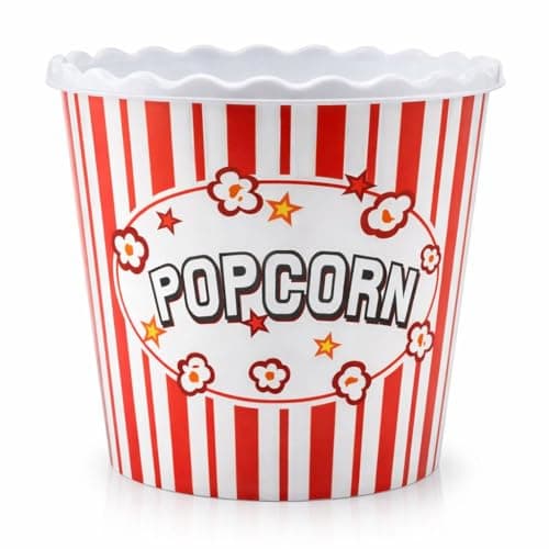 Popcorn Reusable Container,Plastic BPA Free Bucket For Home Theater, Family Movie Night, and Movie Lover, Washable in The Dishwasher, 2200 ML,Red