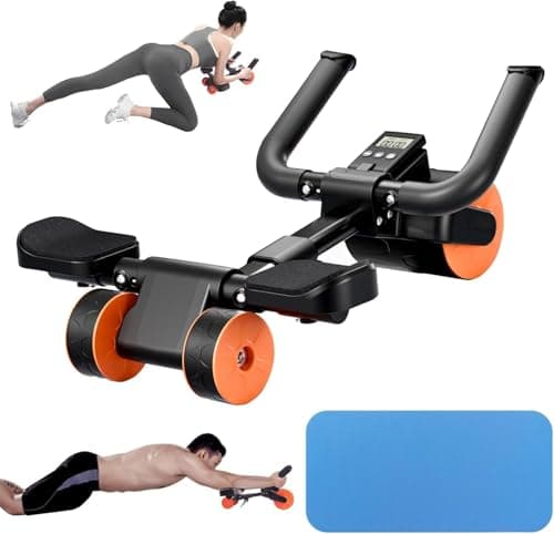 Advanced Ab Wheel with Elbow Support and Auto Rebound - Core Ab Trainer with Digital Timer and Phone Holder - Multicolor