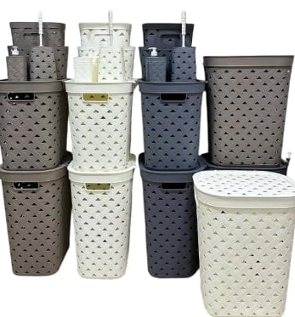7 Piece Bathroom Set – Laundry and Bathroom Organizer Set Includes Laundry Basket, Brush Holder and Soap Dispenser Bathroom container set