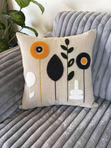 Generic Handmade Linen Cushion Cover with Floral Design, set of2, .sr
