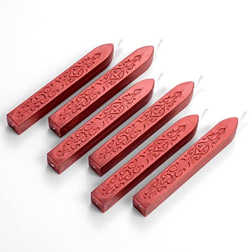 6 Pack Pattern Wick Sealing Wax Sticks for Wax Seal Stamp (Wine Red) | Embossed Sealing Wax Sticks with Cotton Wicks for Wedding Invites, Letters, Gift Packaging & Christmas DIY Seals Bonding adhesives