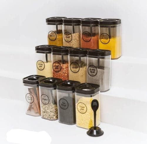 Generic Spice Jars Set of 12 with Spoons, Square Shape, 250ml Capacity, for Kitchen Organisation, .kit Food storage container