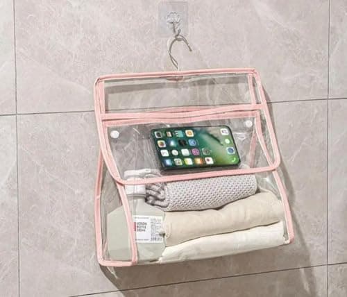 Waterproof Transparent Bathroom Organizer with Phone Holder & Hooks Caddy