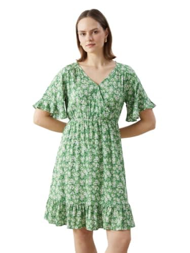 LC WAIKIKI Woman Double Breasted Collar Floral Women's Dress