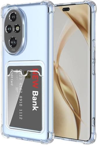 Compatible with Honor 200 Pro 5G Case Clear Card Holder Back Wallet Crystal Transparent Soft TPU Shockproof Bumper Corner Drop Protection Phone Case Cover With Camera Lens Protection - Transparent Cellular phone case
