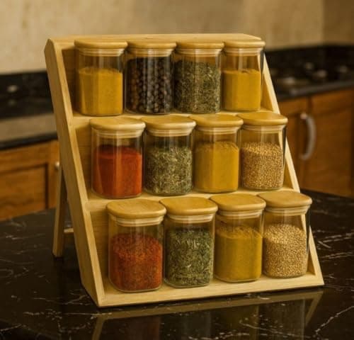 Generic Tiered Kitchen Spice Jar Organiser, Wood, .ar Storage rack
