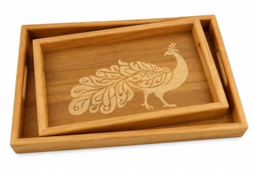 Newhome W01 2-Tier Wooden Serving Tray with Wooden Handles, Tiered Display Stand for Desserts, Cupcakes, Fruits, Pastries and Afternoon Tea, Ideal for Home and Parties
