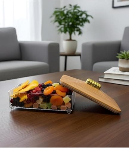 Sella Acrylic Clear Box with Natural Wooden Lid and Luxury Gold Handle for Serving Dates, Desserts, Nuts - Modern and Elegant Design - Elegant Table Organizer for Events and Hospitality Storage box