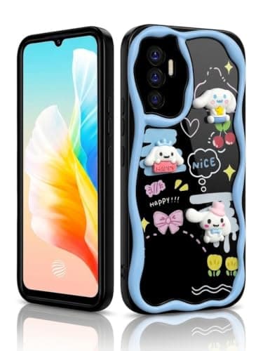Compatible with Vivo V23e (3D) Cartoon Case - Cute and Lightweight Raised Elements Soft Silicone Wavy Shape Comfortable Hand Cover (White Dog in Hat) Cellular phone case