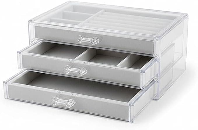 Acrylic Accessories Organizer 3 Tier with Velvet Padded Drawer and Divider – Complete Organization and Protection for AR Items