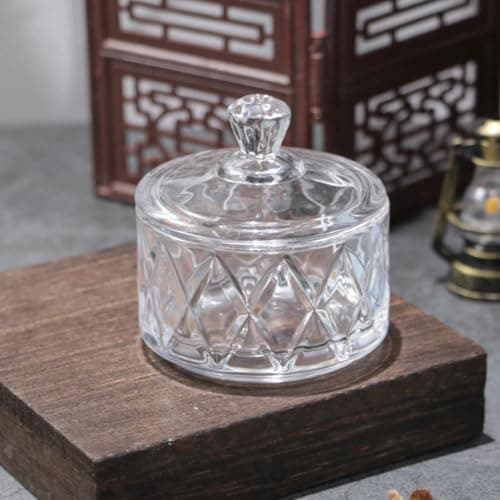 Generic Crystal Glass Bonbonniere with Lid, Clear, Diamond Cut, Mini Size, for Candy, Nuts or Sugar, .mek Food storage container