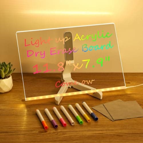 LED Transparent Writing Board 12x8 Inch with 7 Markers and Light Base