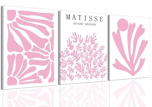 Pink Matisse Wall Art Set of 3 Abstract Floral Wall Decor Light Pink Flower Market Canvas Poster Prints Boho Danish Pastel Grils Aesthetic Pictures for Living Room Bedroom Framed 12x16 inch