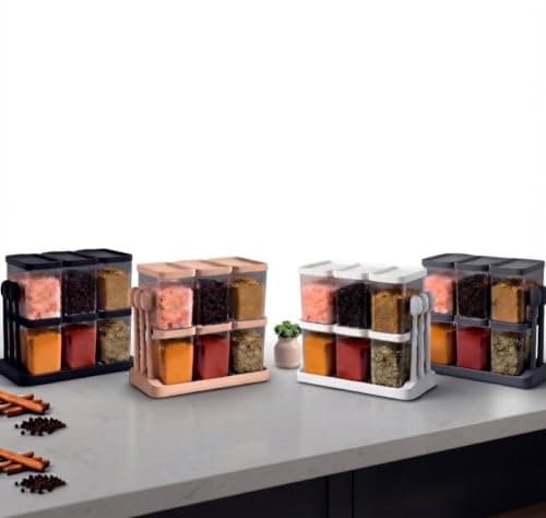 6-Piece Mini Acrylic Spice Jar Set with Holder and Spoons for Kitchen Storage rack