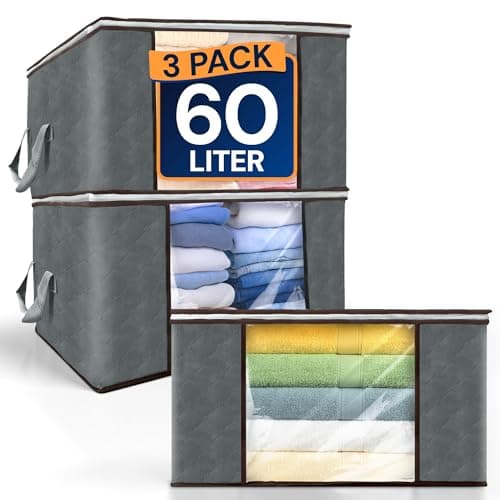 Reli. 60L Clothes Bags (3 Pack) Closet s and Containers | Foldable Bins with Lids & s | Large Bags for, Toys, Comforters, Blanket | Grey Storage bag