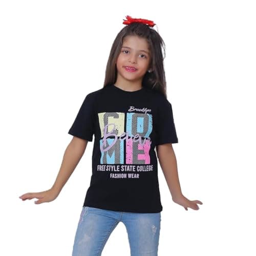 BEBO Girls Text Sleeve 6 Years Old Girls T-Shirt Black - 12516_Black_6_24