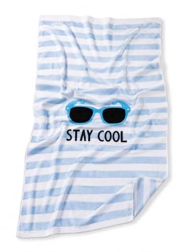 Striped Cotton Beach Towel 140 x 70 cm - Stay Cool | Versatile, Gym & Travel, Sunglasses Design, Large Size, Blue and White Stripe
