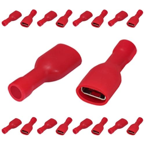Fully Insulated Electrical Connectors, Red 1.25-250 Female for Cables and Wires 0.5-1.5mm², 10A Tinned Copper (20) Electronic component terminal