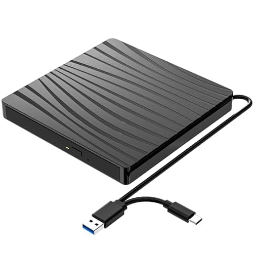 Qdsylq External CD/DVD Player, CD Burner with USB 3.0 Type-C, Ultra Thin, CD/VCD/-RW/ROM, Portable External Drive for Laptop, Desktop, PC, iMac, Macbook, Windows 11/10/8/7/XP/Vista/MacOS