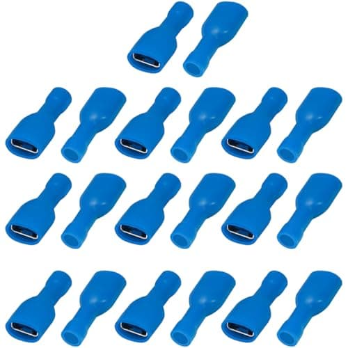 Blue 2-250 Female Fully Insulated Electrical Connectors for 1.5-2.5mm Tinned Copper Cables and Wires, Max Current 15A (20) Electronic component terminal