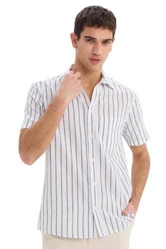 DeFacto Mens Casual Regular Fit Polo Neck Short Sleeve Woven Top Short Sleeve Shirt Short (pack of 1)