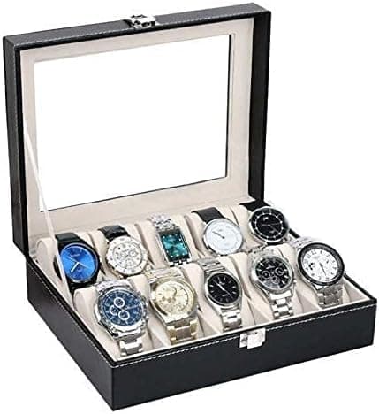 12 Slot Watch Box Organizer and Display Case with Clear Viewing Lid Jewelry storage