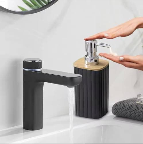 Generic Black Soap Dispenser with Wood Top, Reinforced Plastic, .mek Pump dispenser