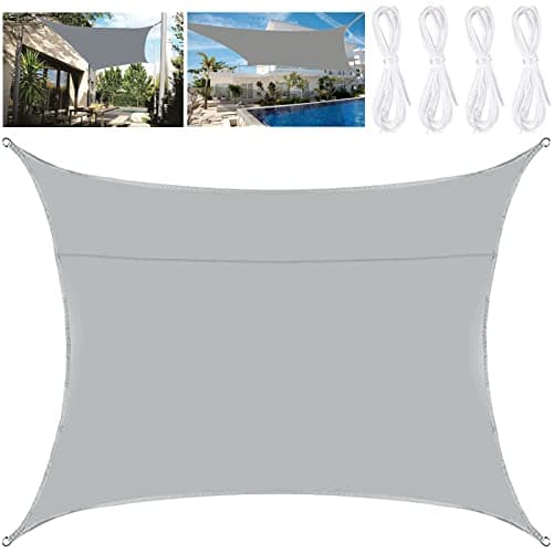 BARAKYEG Sun Shade Sail, 2 x 3 m, Rectangular Waterproof Sun Shade Sail, Garden Sun Sail, UV Resistant, for Outdoors, with Rope, Grey