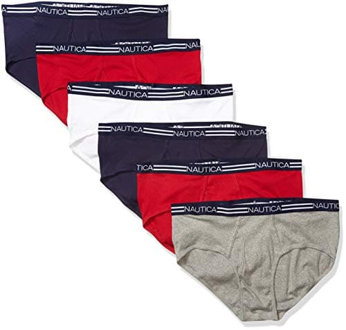 Nautica Men's Cotton Classic Multipack Briefs T-Shirt, Peacoat/Nautica Red/Heather Grey/White- 6 Pack, XXL Underpants
