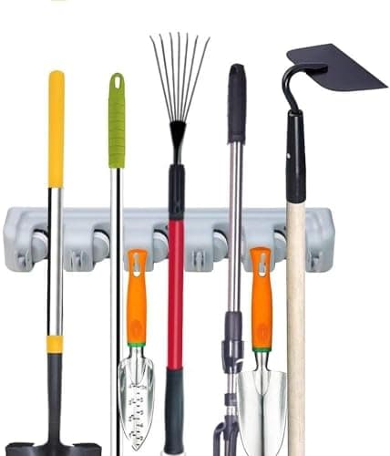 Wall Mount Broom Mop Holder Organizer 5 Slots 6 Hooks for Cleaning Tools Storage rack