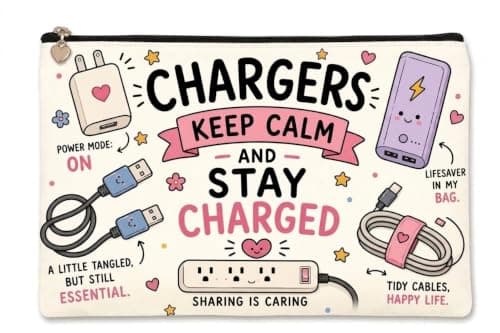 Funny Chargers Pouch, Linen Cotton Blend Bag, Zipper Organizer, 21 x 16 cm, Made in Egypt Cosmetic case