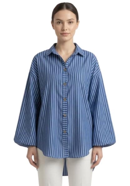 Striped Balloon Shirt, Royal Blue Stripe | Lightweight breathable woven fabric